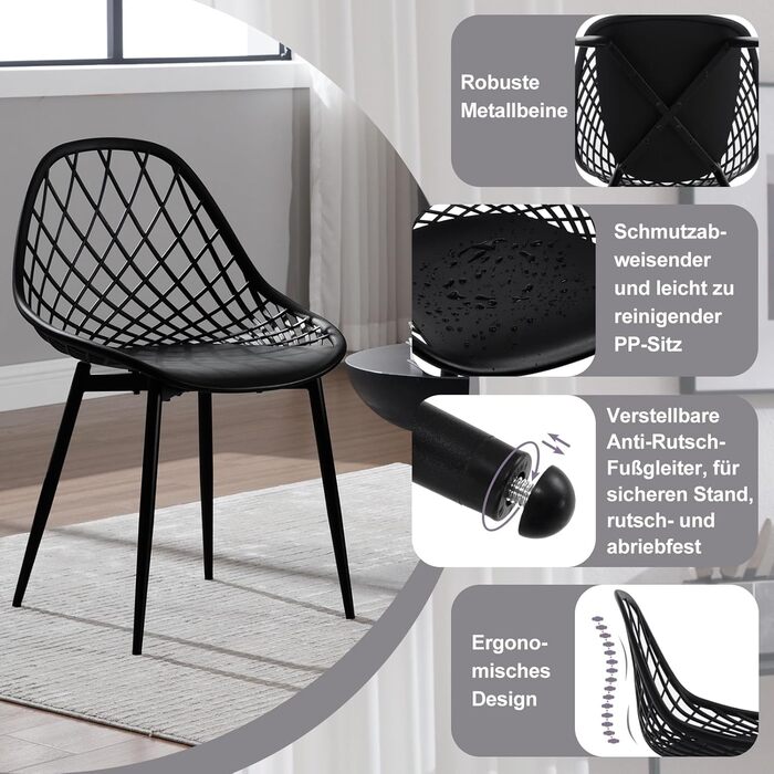 Стільці для їдальні та кухні, сучасний скандинавський дизайн, білий пластиковий стілець з металевими ніжками, набір 4 шт. (K0018EZS-4)