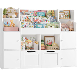 FOREHILL Дитяча полиця-стелаж для іграшок та книг, меблі для дитячої кімнати з ящиками, 122 x 30 x 100 см (білий)