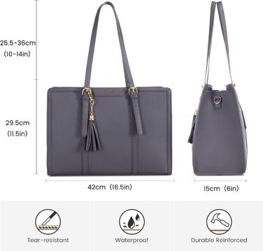 Сумка для ноутбука LOVEVOOK 15.6 дюймів для жінок: велика, на плечі, кросбоді, торба з канвасу, елегантна, для офісу, роботи, подорожей (сіра)