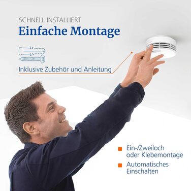 Датчик диму Hekatron Genius Plus з батареєю на 10 років – Тест-переможець Stiftung Warentest – Зроблено в Німеччині – з клейкою підкладкою – з підтримкою додатку – 1 шт.