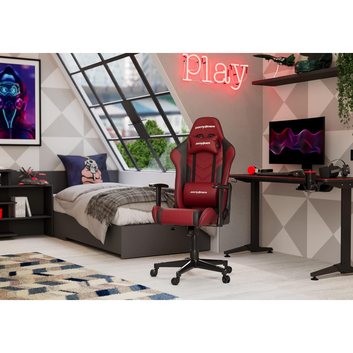 Ігрове крісло DXRacer PRINCE L, шкіра ПВХ, червоний і чорний