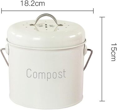 Літровий кухонний контейнер для компосту в приміщенні з ручкою для перенесення відро для компосту Легко миється, молочно-білого кольору, 3-