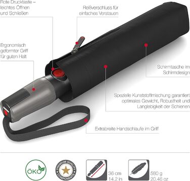 Складна парасолька Knirps T.400 Duomatic - захист від шторму, вітрозахисний, чорний, автоматичний відкриття-закривання