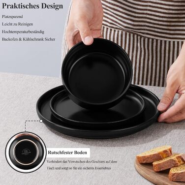 Набір посуду Joyfair на 6 осіб, 18 предметів, кераміка, чорний (Abyssal Schwarz). Тарілки обідні, десертні, миски для сніданку. Стійкий до подряпин, для мікрохвильовки та посудомийної машини