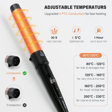 Набір для завивки волосся Janelove 5 в 1 - локони 10-32 мм, кераміка, регулювання температури, рукавички, чохол (рожеве золото)