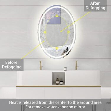 Дзеркало для ванної кімнати Badspiegel Oval з підсвічуванням 50 x 70 см, сенсорне управління, регулювання яскравості, 3 кольори світла, антизапарник, для ванної кімнати, 3000K-6400k