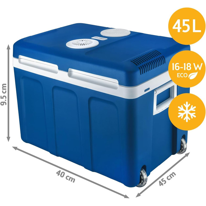 Термобокс електричний First Austria 45L 12V/230V для авто та мережі, чорний. Міні-холодильник з колесами для кемпінгу, подорожей, фестивалів. Охолоджує та гріє.