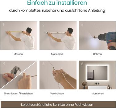 Дзеркало для ванної кімнати EMKE з підсвічуванням 120x60 см, тепле біле світло 3000K, вимикач, антизапар, 2 кольори світла, матовий бордюр