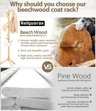 Підставка для одягу з бука, 9 гачків, 3 рівня висоти, білий колір, дерев'яна