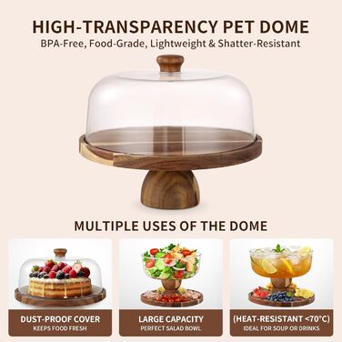 Дзеркальна підставка для тортів 30 см з дерева | Двостороння тортівниця з ніжками та кришкою (PET) | Кришка для тортів/кришка для пирогів | Універсальна підставка для тортів для весілля, дня народження, чаювання