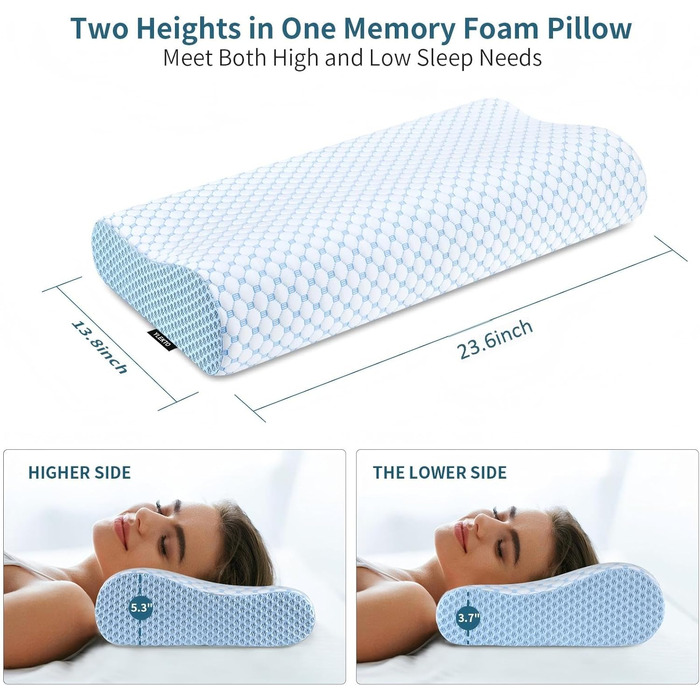 Ортопедична подушка під шию для зняття болю, Memory Foam, підтримка для сну на боці, спині та животі, охолоджуюча, ергономічна