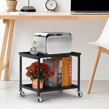 Підставка для принтера Smusei біла, 2-рівнева, з роликами, дерев'яна, для офісу, дому, школи, 42 x 30 x 35 см