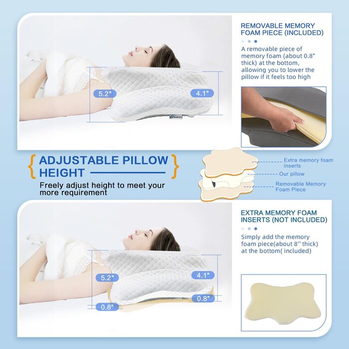 Ортопедична подушка для шиї з memory foam, регульована, ергономічна, для комфортного сну, без запаху, контурна подушка для сну на боці