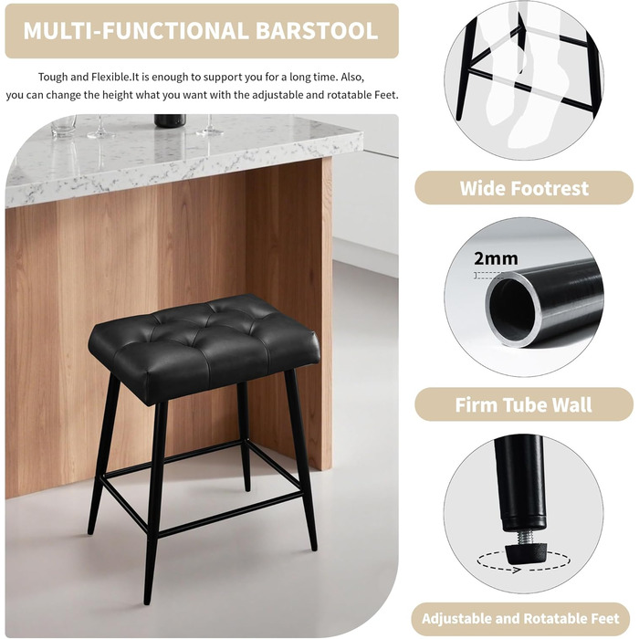 Набір з 2 барних стільців з мікрофібри, ретро дизайн, з підніжкою, висота 62.5 см, без спинки, для кухні, бістро, їдальні (сірий/чорний)