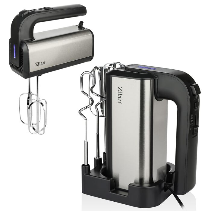 Міксер ручний електричний 500 Вт з підставкою - професійний кухонний міксер з 5 швидкостями та турбо, насадки для тіста та збивання (нержавіюча сталь)