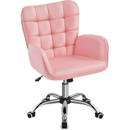 Крісло офісне Yaheetech ергономічне, з регулюванням висоти, з підлокітниками, на роликах, до 136 кг, біле (рожеве)