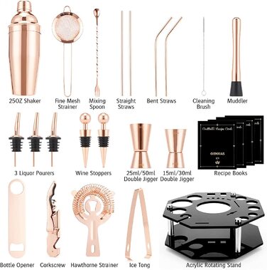 Коктейльний набір з 21 предмета з обертовою підставкою, шейкером з нержавіючої сталі та аксесуарами, в т.ч. стильна подарункова коробка