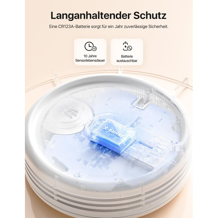 X-Sense Розумний димовий датчик з Wi-Fi, EN 14604, нічний режим, 10 років служби, змінна батарея, керування через додаток, XS0E-iR, білий