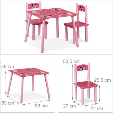 Дитяча група відпочинку ALBUS з місцем для зберігання, 1 стіл і 2 стільці з дерева, дитяча настільна група для хлопчиків і дівчаток, 46 х 75 х 56 см (рожева, сучасна)