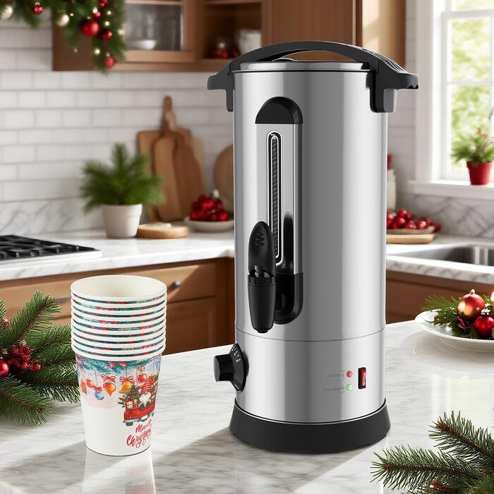 Глювайнер Cecaylie: диспенсер для гарячої води та глінтвейну з нержавіючої сталі, 10л, з термостатом та краном