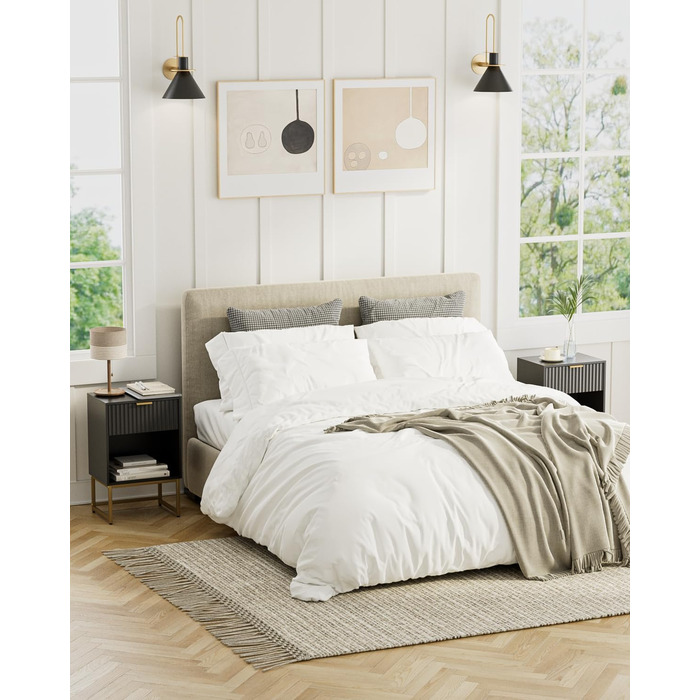 Приліжкова тумбочка з відкритим відділенням, столик для канапи в спальню та вітальню (горіх), (40 x 30 x 60 см, чорне фетрове покриття)