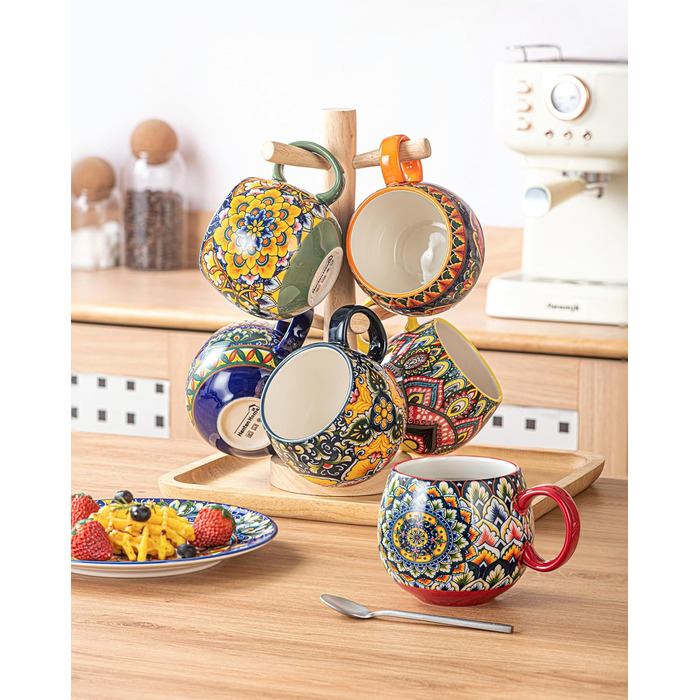 Набір кавових чашок Henten Home з порцеляни, 6 шт., 250 мл, ручної роботи, набір для 6 осіб, включає чашки та блюдця (600 мл)