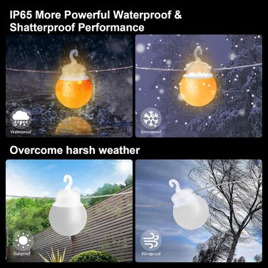 Ланцюжок прикрас для зовнішнього використання з таймером, LED-ланцюжок живлення на вулиці з 25+2 G40 лампочками, 4 режими та регульована яскравість, вологостійкий для саду, балкону, тераси, вечірки, весілля (тепле біле світло), USB-15м-G40