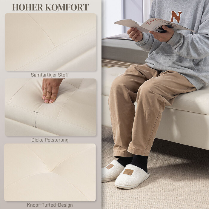 Лавка HOMCOM з м'якою лавкою для зберігання Velvet Look Металеві ніжки Ліжко Лавка для вітальні Спальні Передпокій 120 x 44 x 44.5 см Бежевий