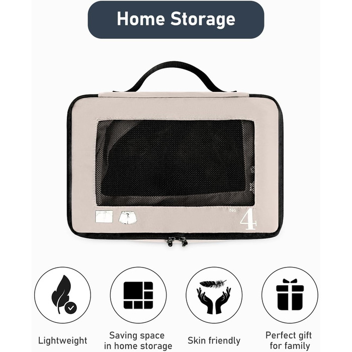 Набір органайзерів для подорожей ECOHUB для валізи, 7 шт, сумки для одягу та взуття з переробленого PET, екологічні пакувальні куби, бежевий
