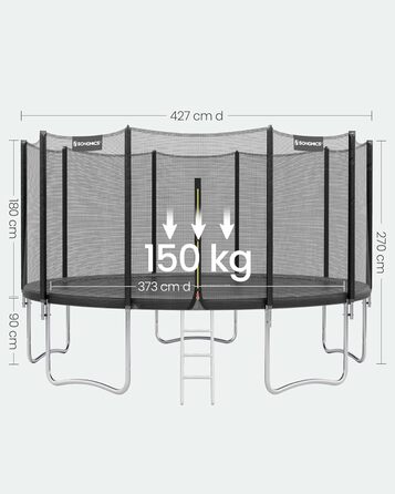 Батут SONGMICS вуличний Ø427 см з захисною сіткою, драбиною та м'якими стійками, чорний