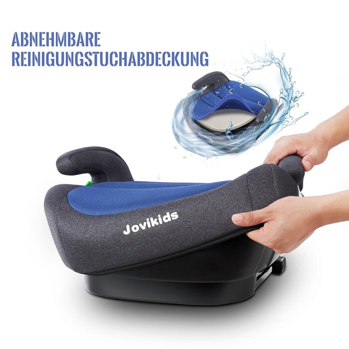 Дитяче сидіння-бустер Jovikids дитяче ISOFIX, бустер ECE R129 група 2/3 (приблизно 15-36 кг), потовщений тканинний чохол і адаптер Isofix, легко миється (синій)