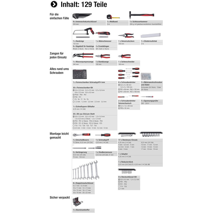 Набір інструментів Meister 156 предметів у візку на колесах з телескопічною ручкою - професійний кейс для інструментів, чорний/сріблястий, 8971440
