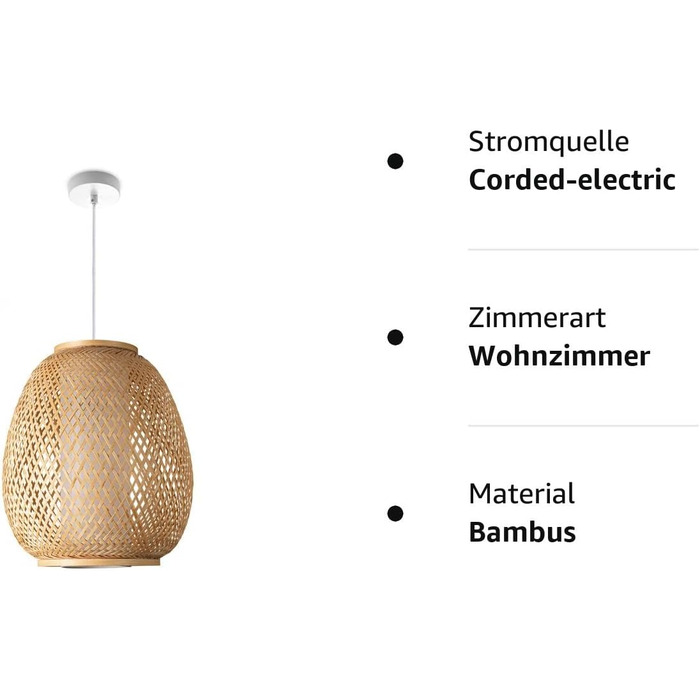 Стельовий світильник Paco Home Бамбуковий підвісний світильник Кошик для лампи в стилі бохо Їдальня Ø40 см Вітальня Підвісний ротанг Натуральна кухня вінтаж E27 Ретро 1,5 м текстильний кабель (тип 4 Ø32 см, натуральний)