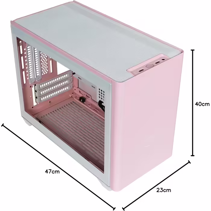 Корпус для ПК Cooler Master MasterBox NR200P Mini-ITX, загартоване скло, відмінне охолодження, вертикальне розташування відеокарти, безінструментальний доступ, рожевий Flamingo