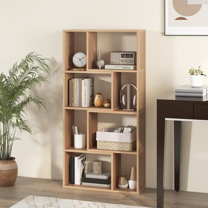Стелаж GIANTEX з 8 секціями, 60 x 20 x 120 см, з кріпленням від перекидання, для вітальні та дитячої кімнати (білий, натуральний колір)