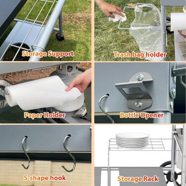 Підставка для грилю та піци GFTIME для Koda/Karu/Fyra, Ninja Woodfire, Blackstone, Weber Q. Роликовий кухонний візок, 128x64x78 см