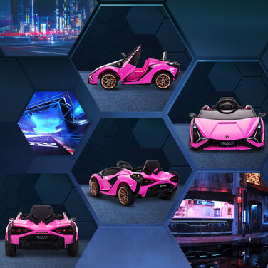 Дитячий електромобіль HOMCOM Lamborghini, 3-5 км/год, з дистанційним керуванням, для дітей 3-5 років, рожевий