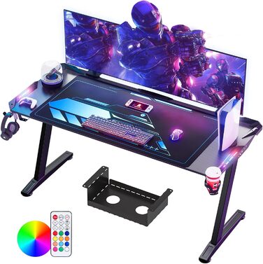 Ігровий стіл Himimi 160x70 см з LED-підсвічуванням, чорний, з коробкою для кабелів, тримачем для напоїв та гачком для навушників