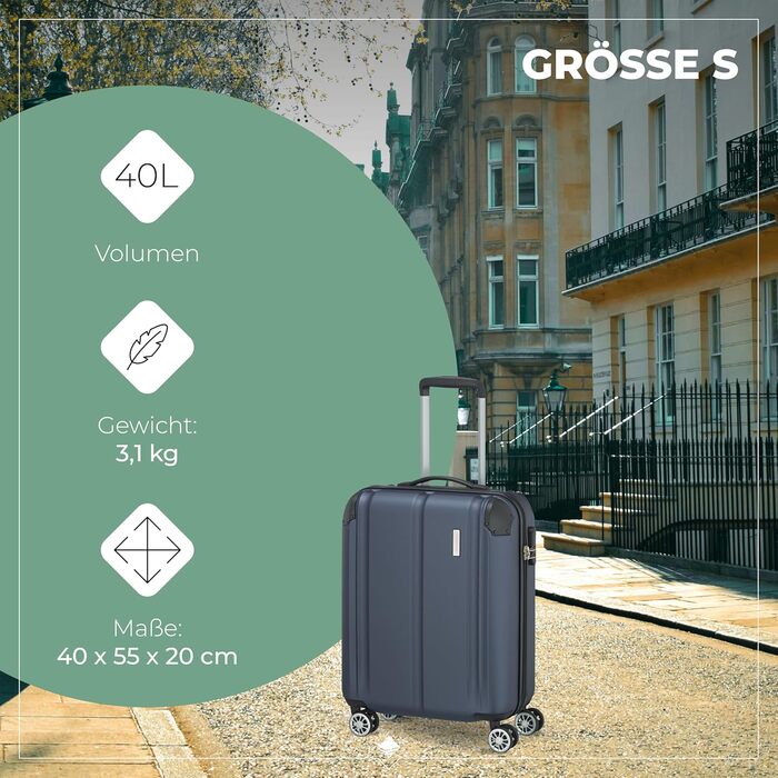 Набір валіз Travelite 3 шт. з жорстким корпусом (L/M/S), 4 колеса, City, валіза ручної поклажі S, валізи-ролери з антицарапинним покриттям, TSA замок + розширюваний клапан (окрім розміру S), Набір валіз-ролерів (L/M/S) Marine