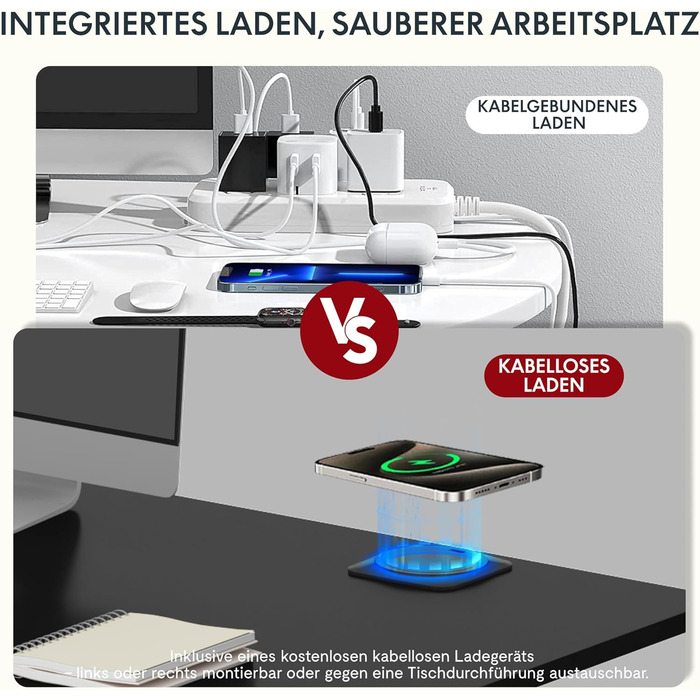 Регульований стіл Sanodesk з бездротовою зарядкою та подвійним мотором, компактний 110x54 см. Стабільний електричний стіл для стояння та сидіння (Чорний)