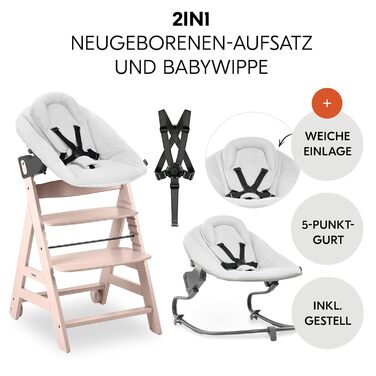 Високий стільчик для годування Hauck Beta+ Newborn Set Premium Dark Grey - комплект для новонароджених, з функцією гойдалки, подушкою та підносом. Колір: сірий, білий.