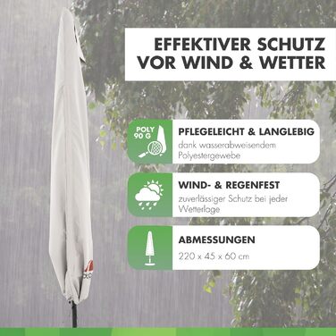 Чохол для садового парасоля Doppler Jack для центрального кріплення | Захисний чохол для парасоля діаметром до 350 см | Стійкий до погодних умов з блискавкою та ручкою