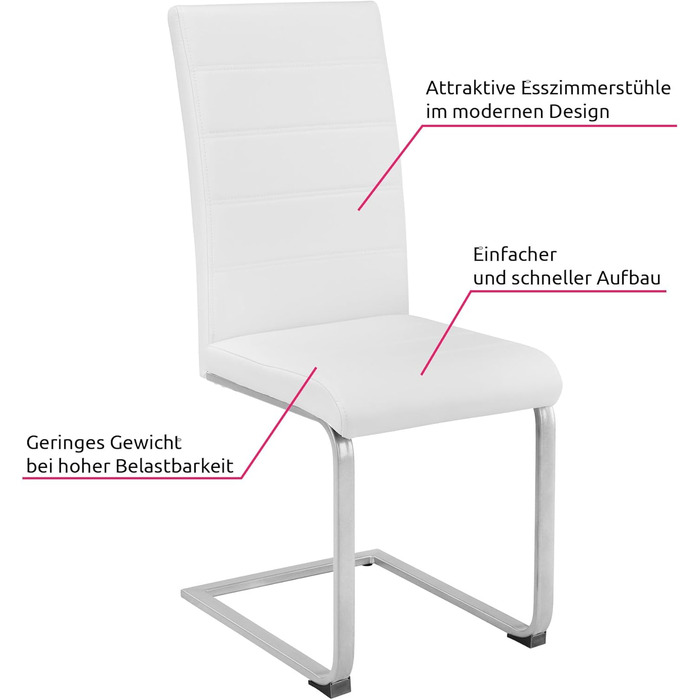 Крісло-гойдалка Tectake Cantilever, Стільці для їдальні/кухні, Штучна шкіра, Набір з 8 шт. , Білий