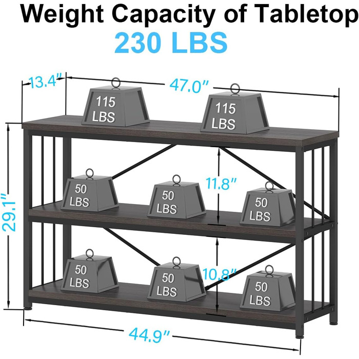 Низька полиця для книг IBF з 3 ящиками, індустріальний стиль, 120x34x74 см, темний дуб