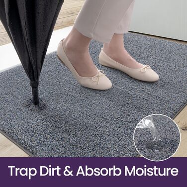 Килимок для дому DEXI 80 x 120 см, антиковзаючий, для прибирання бруду, миється в пральній машині, поглинаючий, для собак, вхідний килимок, для порогу та коридору (60 x 180 см, сіро-блакитний)