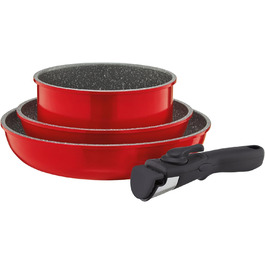 Набір каструль і сковорідок AMBITION Jasper 3 шт. , знімна ручка, всі типи плит, індукційна, духовка, посудомийна машина, червоний