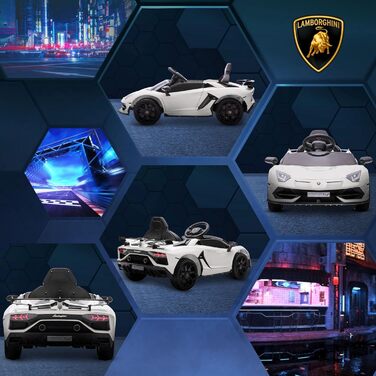 Електромобіль для дітей HOMCOM Lamborghini Aventador SVJ Roadster 12V з пультом, MP3, сигналом, фарами, білий, для дітей 3-5 років