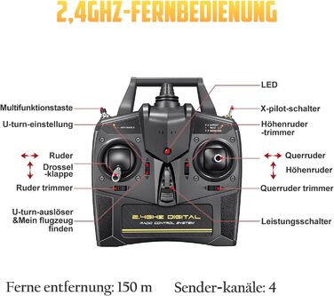 RC літак HAWK'S WORK P-51D Mustang 2.4GHz - Готовий до польоту, 6-осьовий гіростабілізатор, для дітей та початківців (зелений, безщітковий)