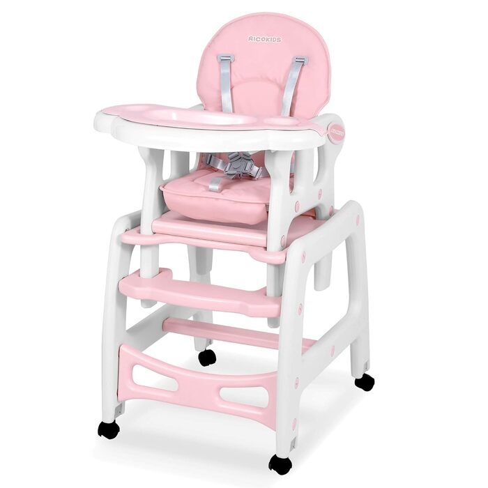 Дитячий стільчик Ricokids Sinco 5в1 - регульований, з функцією гойдання, рожевий