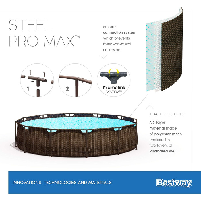 Комплект каркасного басейну Bestway Steel Pro Max, круглий, з фільтруючим насосом і безпечною драбиною 366 x 100 см